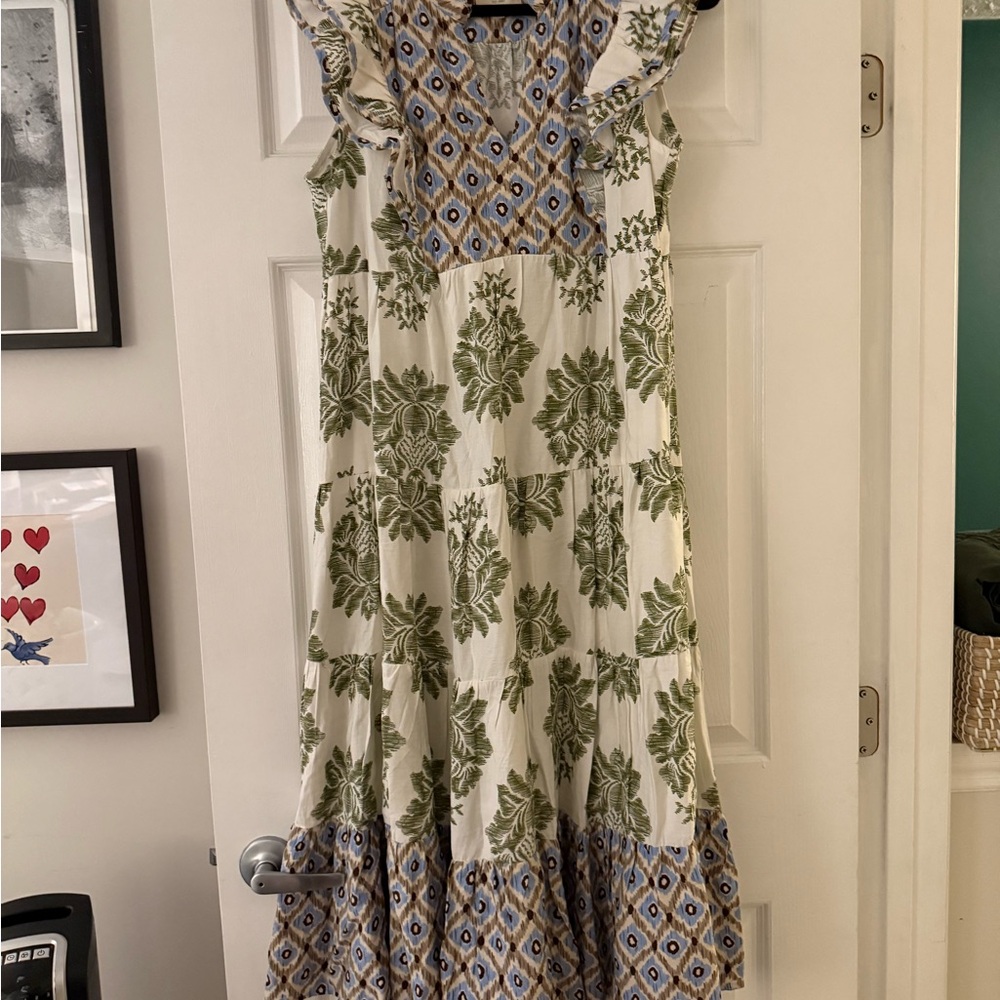 NWOT - Umgee Mixed Print Ruffle w/Cap Sleeves in “Olive Mix” - Picture 2 of 6